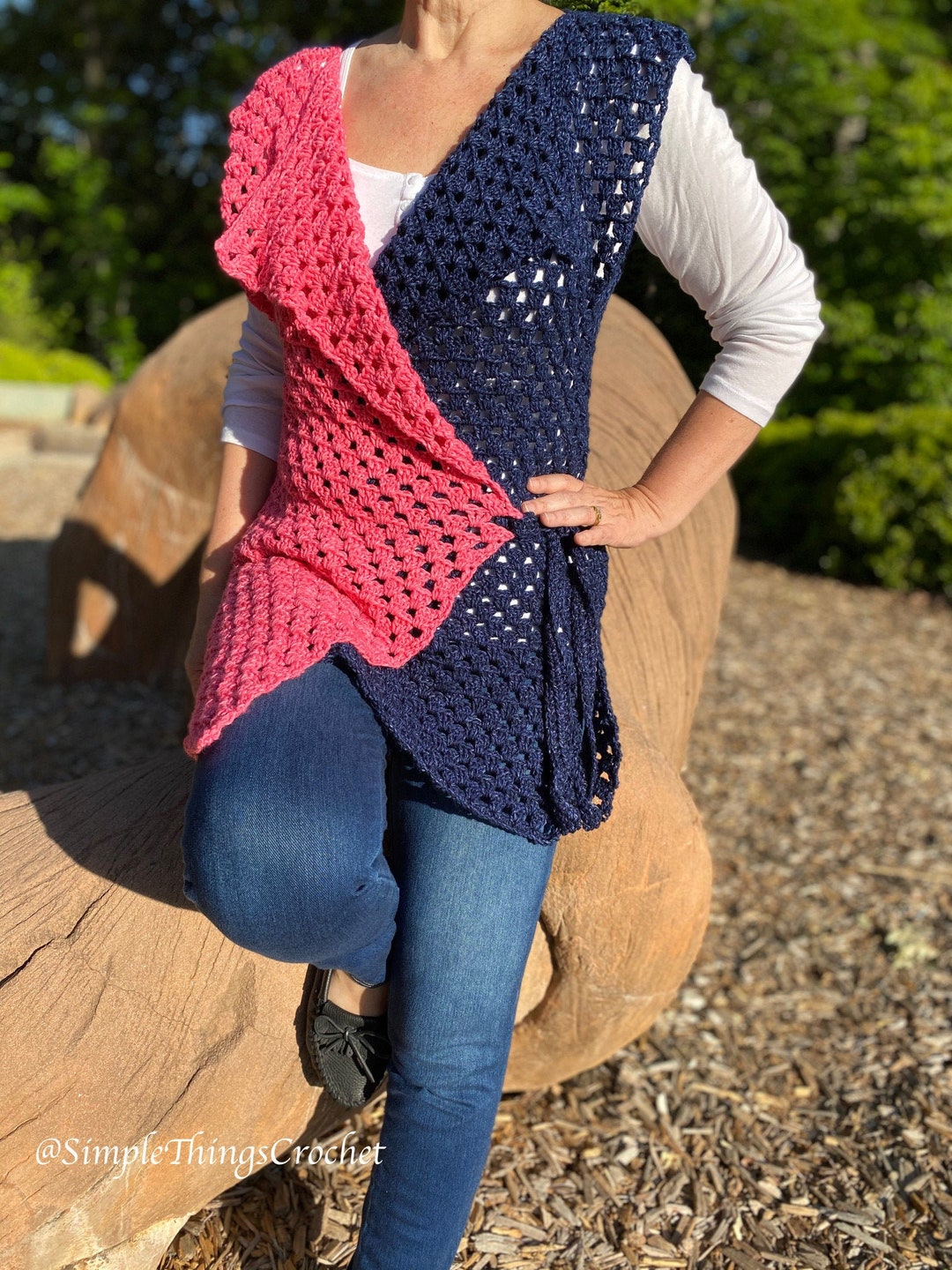 Long Crochet Vest, Womens Wraparound Vest, Gemma Tunic Vest, Granny