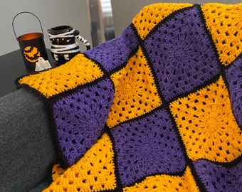 Granny Square Afghan, All Hallows’ Eve Afghan, Crochet Halloween Decor, Holiday Afghan, Easy Crochet Blanket, Simple Crochet Afghan