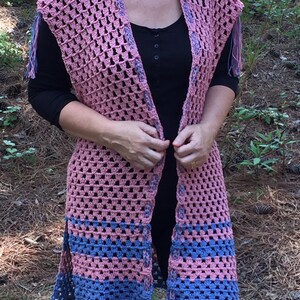 Crochet Vest Pattern for Women, Simple Crochet Pattern, Women's Crochet Fashion, Granny Stripe Crochet Vest, Why Pinks You Vest, Summer Vest image 3