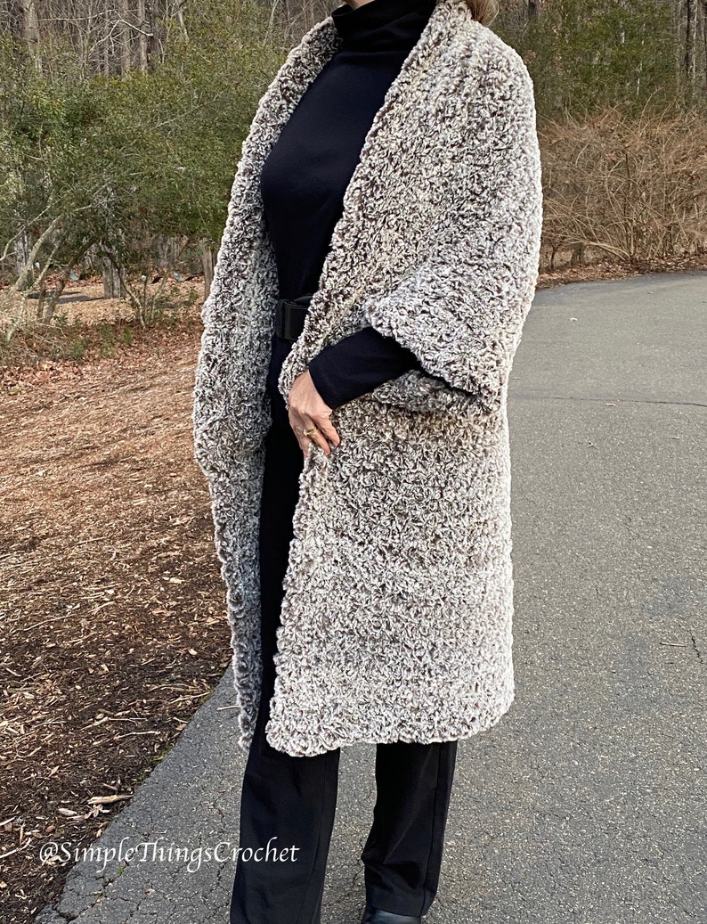 Easy Crochet Wrap Pattern, Easy Women's Sweater, Crochet Duster, Bear Hug Duster, Winter Fashion, Simple Crochet Shawl, Warm Winter Wrap image 5