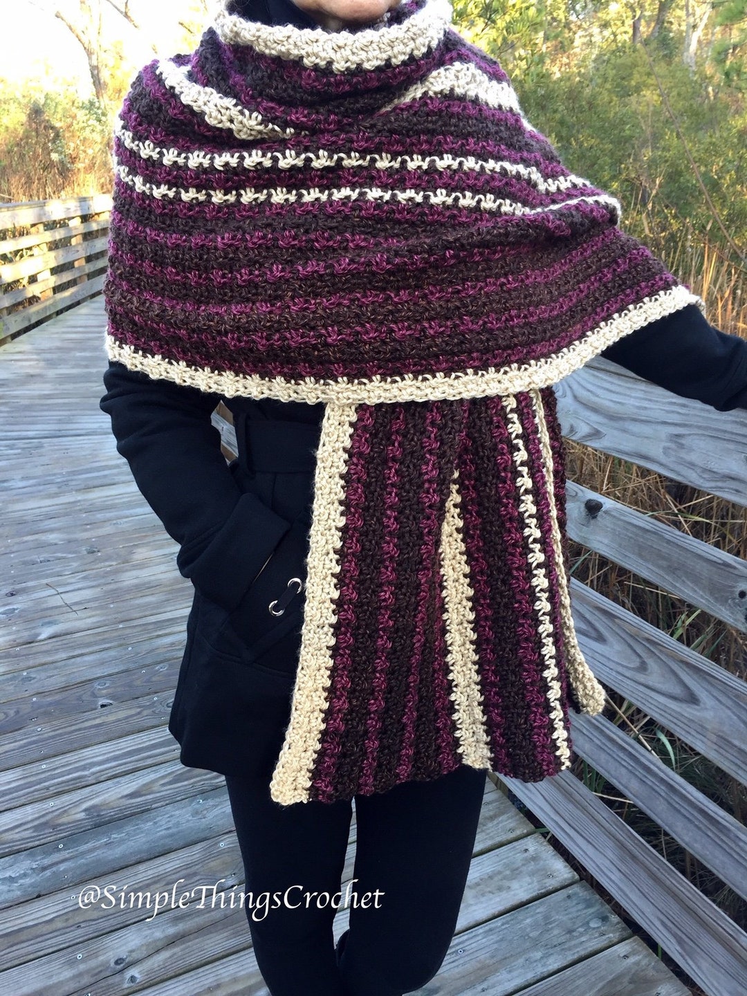 Easy Women's Crochet Wrap, Easy Crochet Shawl Pattern, Chocolate