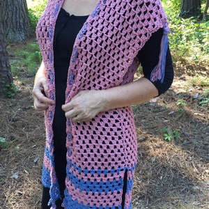 Crochet Vest Pattern for Women, Simple Crochet Pattern, Women's Crochet Fashion, Granny Stripe Crochet Vest, Why Pinks You Vest, Summer Vest image 2