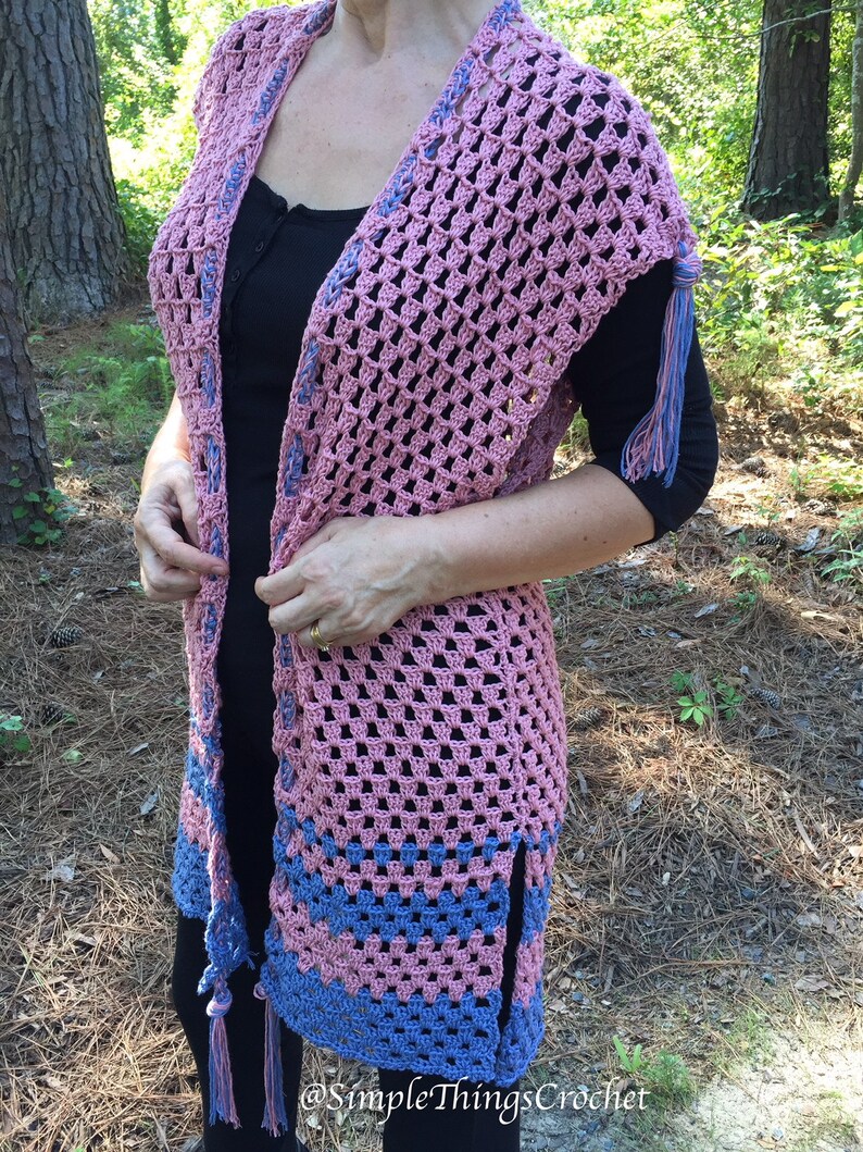 Crochet Vest Pattern for Women, Simple Crochet Pattern, Women's Crochet Fashion, Granny Stripe Crochet Vest, Why Pinks You Vest, Summer Vest image 2