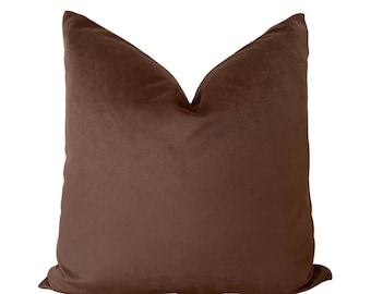 Dunkelbraune Samt Kissenhülle, Kakaobraunes Kissen, Schokobraun Kissen, Neutrales Kissen vom Bauernhof, 20x20 22x22 12x20 All size Kissen
