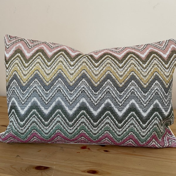 chevron pillow cover, zig zag pillow,gray blue  green pink yellow cushion, luxury multicolor cushion