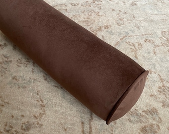Fodera in velluto marrone, cuscino in velluto marrone, cuscino cilindrico marrone, cuscino cervicale