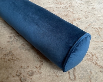 Copricuscino a rullo in velluto blu navy, grande cuscino a rullo, cuscino in velluto blu navy, cuscino a rullo per letto, disponibili in diverse misure