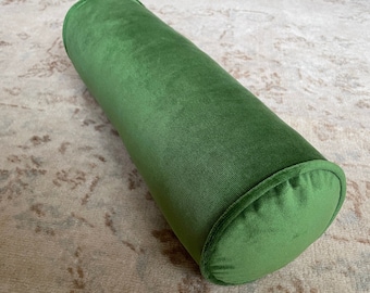 Copriletto in velluto verde Kelly, Cuscino a cuscino verde, Cuscino cilindrico verde, Cuscino cervicale, Cuscino da letto, Decorazione per letto