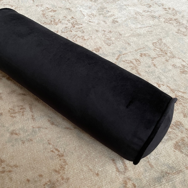 Black bolster velvet cover, Black velvet pillow, Black pillow, Cyclinder pillow, Neckroll pillow