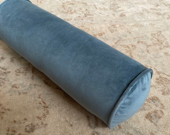 Fodera in velluto blu, cuscino in velluto blu, cuscino cilindrico blu, cuscino cervicale blu