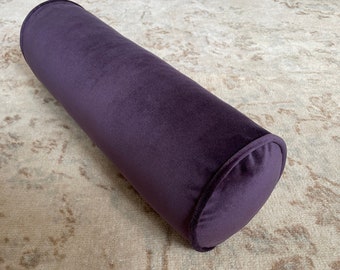 Copri cuscino in velluto viola, cuscino in velluto viola, cuscino cilindrico viola, cuscino cervicale viola