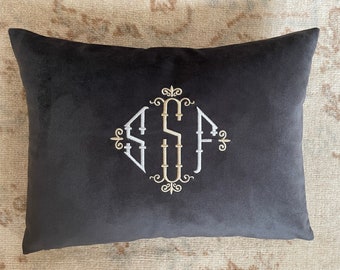 Monogrammed velvet pillow cover, Monogrammed pillow, Embroidered pillow, Wedding pillow, Mother's days gift, Personalized pillow