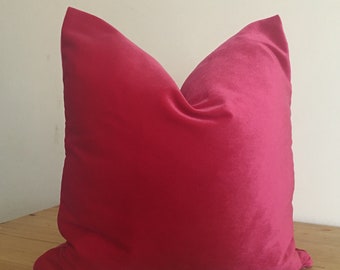 pink velvet pillow cover, fuchsia velvet pillow, pink cushion cover, pink decorative pillow, solid throw pillow, pink dorm pillow
