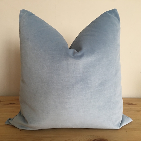 blue velvet pillow cover, blue velvet pillow, coastal pillow, hamptons accent pillow, high end pillow, thick velvet pillow, chambray pillow