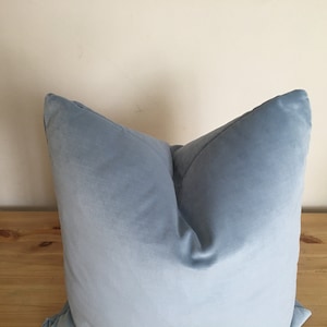 blue velvet pillow cover, blue velvet pillow, coastal pillow, hamptons accent pillow, high end pillow, thick velvet pillow, chambray pillow image 2
