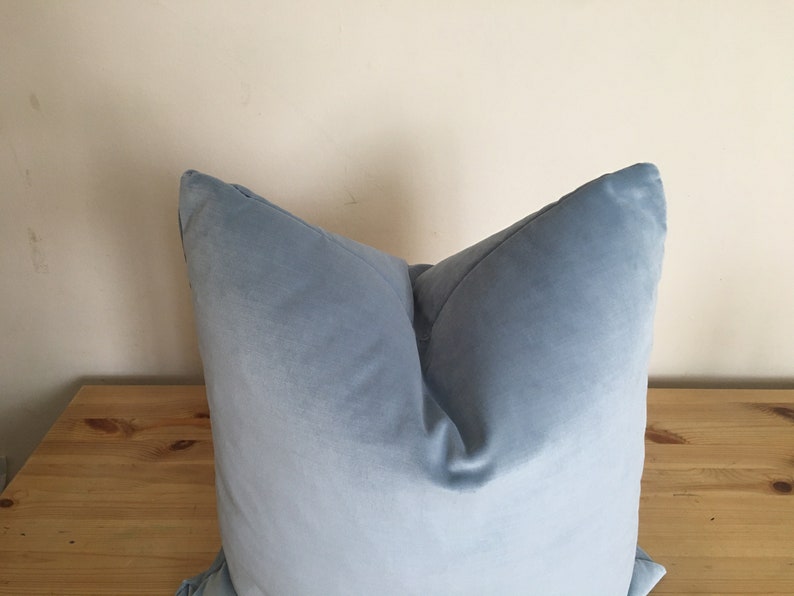 blue velvet pillow cover, blue velvet pillow, coastal pillow, hamptons accent pillow, high end pillow, thick velvet pillow, chambray pillow image 2