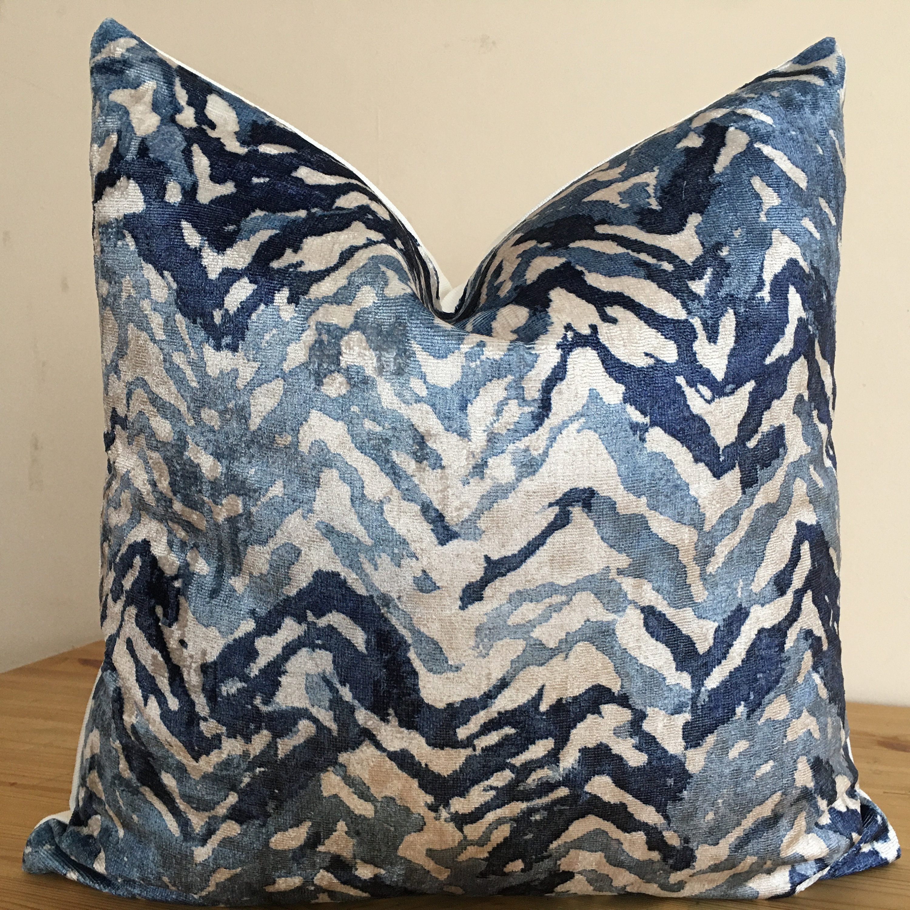 Blue White Animal Print Velvet Pillow Cover Animal Pint Velvet Pillow Zebra Print Pillow Hamptons Velvet Pillow Blue Throw Pillow Etsy
