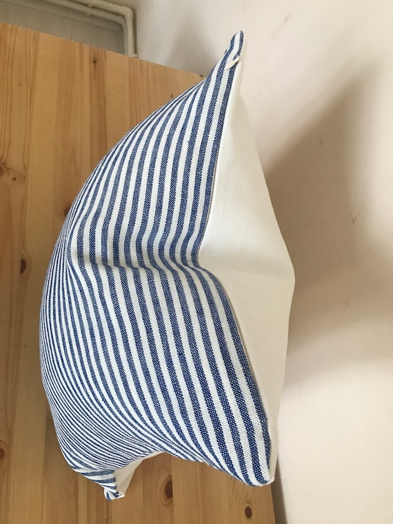 Blue white pillow cover, navy linen pillow, Hampton pillow, navy coastal pillow, royal blue pillow, skinny stripe cushion cover