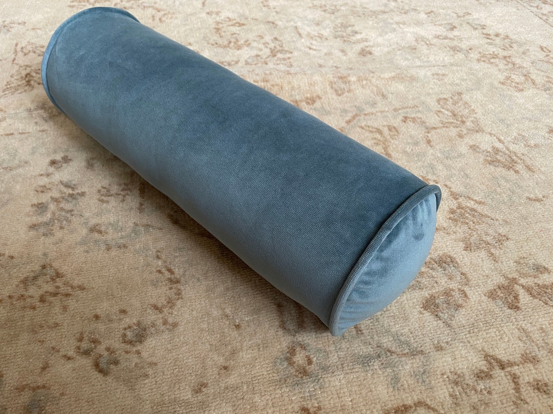 Blue Bolster Velvet Cover Blue Velvet Pillow Blue Cyclinder Etsy