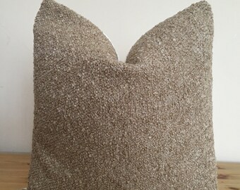 light brown boucle pillow cover, boucle pillow, brown sherpa pillow, beige brown pillow, sherpa cover, brown cozy pillow, fall pillow