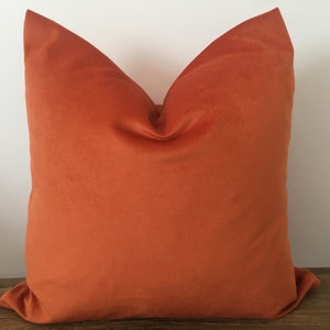 burnt orange velvet pillow cover, orange pillow cover, solid velvet pillow, orange cushion, velvet pillow cover, soft velvet pillow