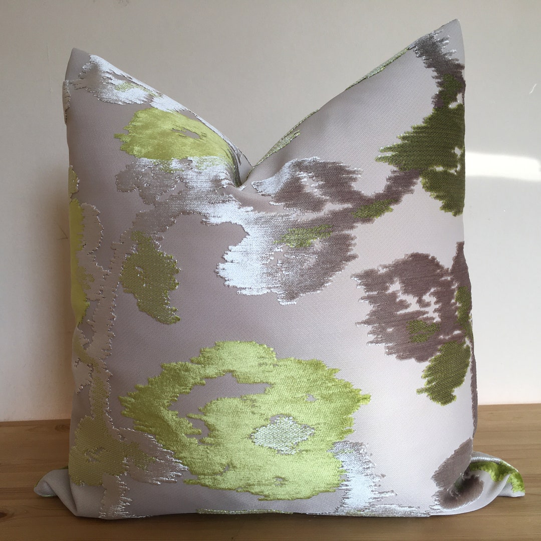 Green and Brown Velvet Pillow Cover, Watercolor Effect Pillow, Green ...