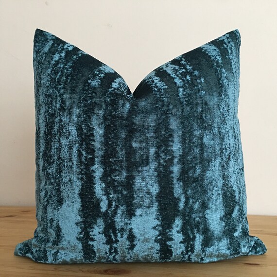 Blue Velvet Pillow Cover Teal Blue Velvet Pillow Textured Etsy