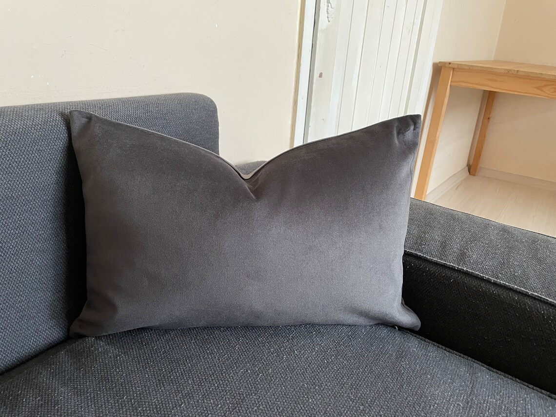 Dark Gray Velvet Pillow Cover. Gray Pillow Cover Charcoal Etsy