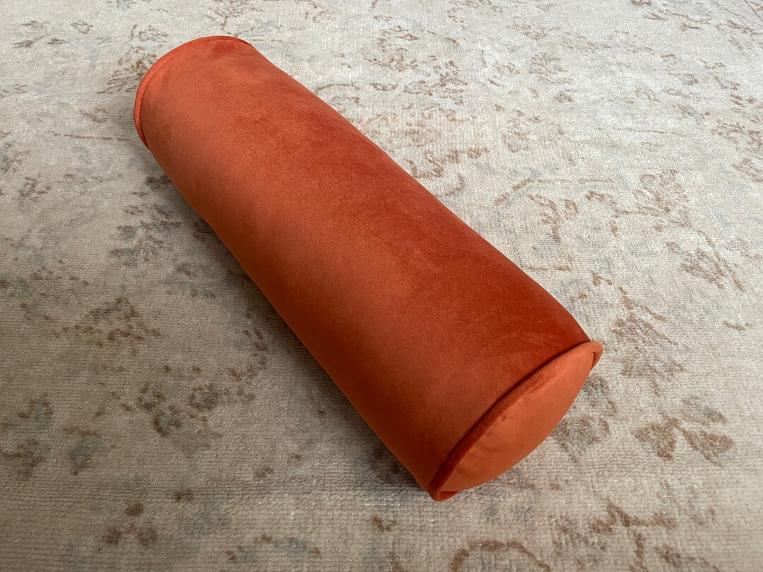 Burnt Orange Bolster Velvet Cover, Orange Velvet Pillow, Bright Orange