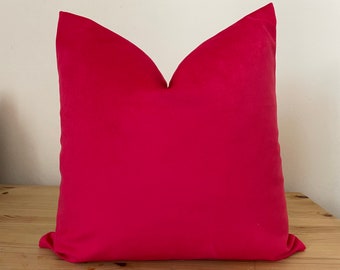 pinkish red velvet pillow cover, Fuchsia velvet pillow, pink dorm pillow,  dorm cushion throw