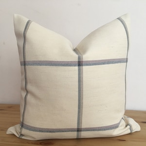 cream plaid pillow cover, fall throw pillow, farmhouse pillow, fall wool pillow, autumn pillow, white wool pillow, cream stripe pillow