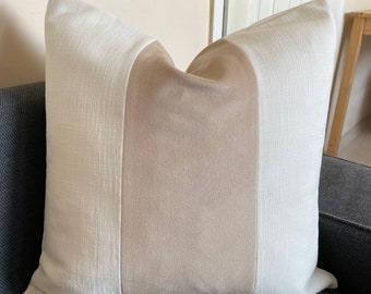 stone velvet and white linen pillow, light brown pillow cover, farmhouse block pillow, neutral velvet pillow 12x20 14x14 16x16 18x18 20x20