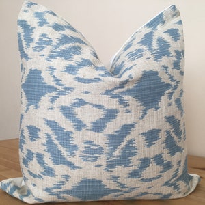 blue pillow cover, sky blue coastal pillow, hamptons style pillow, blue white cream ikat pillow, blue throw pillow, cushion cover