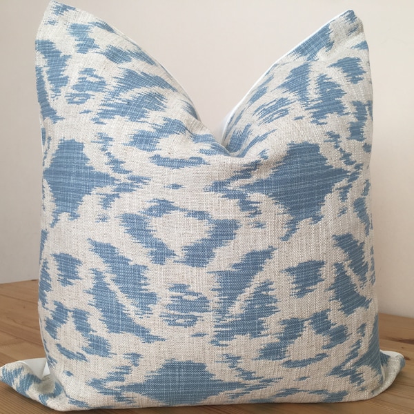 blue pillow cover, sky blue coastal pillow, hamptons style pillow, blue white cream ikat pillow, blue throw pillow, cushion cover