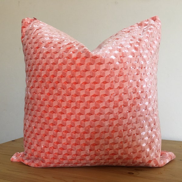 orange velvet pillow cover, orange cushion cover, orange pink geometric pillow