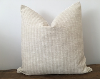 Striped pillow cover, cream white neutral cotton pillow, stripe pillow, farmhouse pillow, cotton pillow, boho throw pillow, lumbar pillow