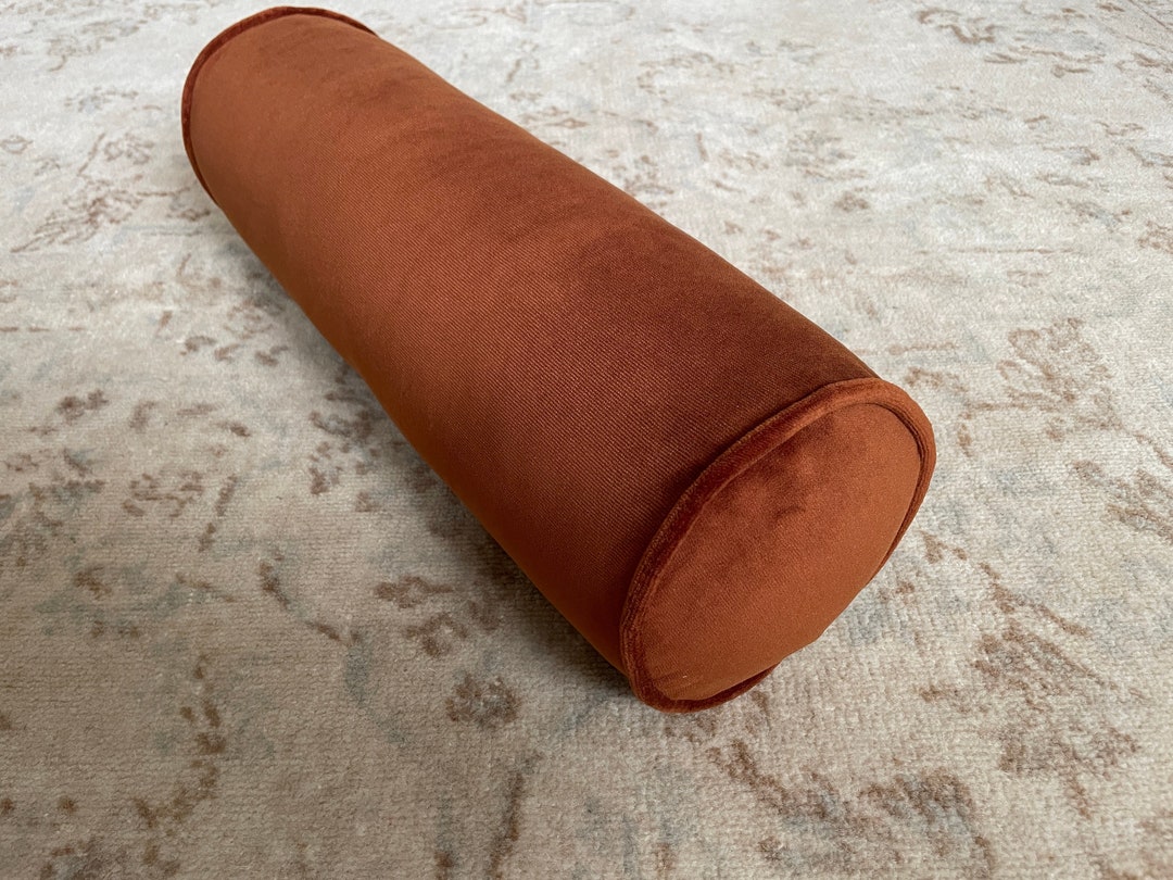 Rust Bolster Velvet Cover, Terracotta Pillow, Brown Cyclinder Pillow