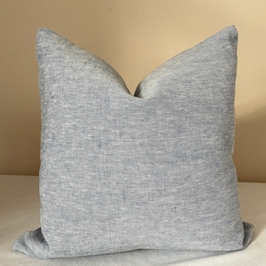 blue pillow cover, blue linen pillow, chambray pillow, navy blue pillow, coastal home pillow, beach house pillow, linen throw pillow