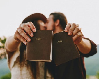 Modern Rustic Leather Wedding Vow Books- set of 2 - LGBTQ inclusive (4"x4.5"/10cmx 11.5cm)