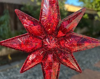 Star decor, ornament, star ornament, Christmas ornament , hanging star, red decor, red star ornament, red christmas, sparkle Christmas