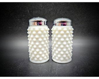 Vintage MCM Fenton White Milk Glass Salt And Pepper Shakers