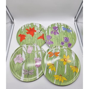 Franci Villa Vanilla Palm Beach Flowers MCM  11&quot; Dinner Dishes Lot Of 4 For AMM