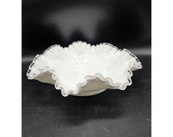 Gorgeous Fenton 8 Point Silver Crest Milk Glass Candy,Centerpiece Bowl MCM Vtg