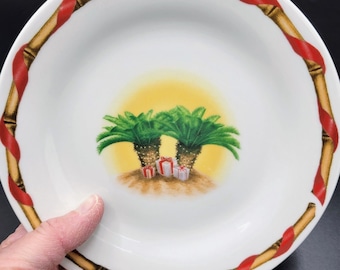 Oneida Holiday Sago Palm Tree Tropical Christmas 7&quot; Dessert/Salad Dish Set Of 6