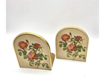 Vintage Chalford Glos Arnold Designs England Roses Flowers Bookend Set Boho
