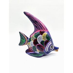 Hand Painted Terracotta Tropical Angel Fish Folk Art Mexican