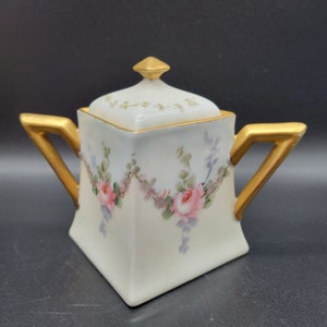 B & Co. Limoges France Art Deco Vintage Sugar Bowl Bernardaud Paris Handpainted