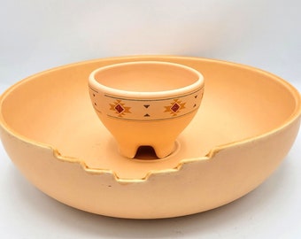 Vintage Treasure Craft Adobe Southwest Chip And Dip Bowl Set Peach Colors USA
