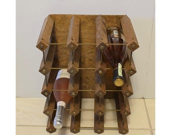 ヴィンテージ MCM 12本用ワインラック 木製と真鍮製 コンテンポラリー インダストリアル 素朴なスタイル