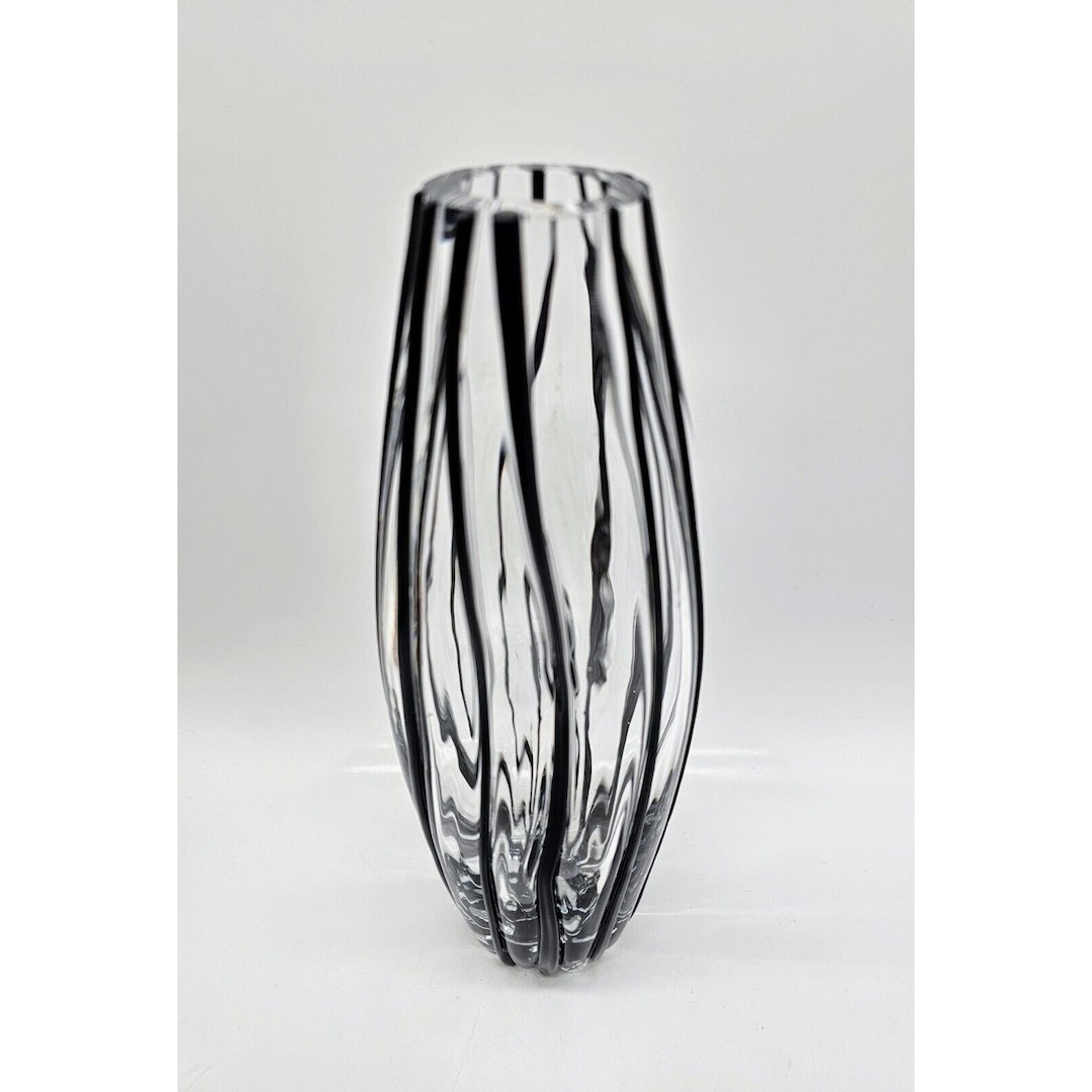 Crate and Barrel Black Tie Glass Art 11 Tall Vase Made in Poland